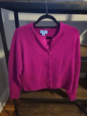CeCe Hot Pink Cardigan M | Soft Knit Button Front | Cozy Bright Sweater